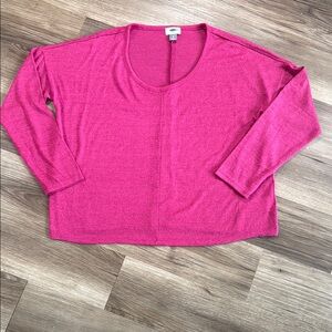 Women's Size Large Bright Pink Sheer Top Oversized 3/4‎ Sleeves Y2K Pop